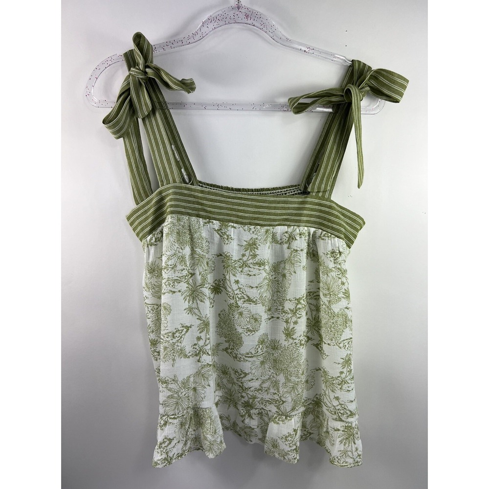 Mine Top Women's Sz M Green‎ Tropical Adjustable Straps with Bows Bottom Ruffle